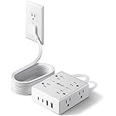 10Ft Extension Cord with Multiple Outlets, Flat Plug Surge Protector Power Strip 10 Ft Long Cord, 8