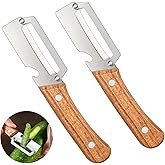2 Pcs Multifunctional Vegetable Peeler, Stainless Steel Blade Peeler with Wooden Handle, Non-Slip Fr