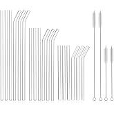 [22 Pcs] Reusable Glass Straws Shatter Resistant - Size 12"x8mm,9"x8mm,6"x8mm Including 9 Straight a