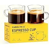 5 OZ Espresso Cups Set of 2, Double Spouts Cups, Shot Glasses, Milk Cup with Handle, Clear Glass, Es