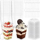 5oz Plastic Dessert Cups with Lids and Spoons, Clear Small Yogurt Parfait Cups with Lids, Mini Desse