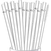 ALINK 12-Pack Reusable Hard Plastic Clear Straws, 10.5 inch Long Tumbler Straws for 16 OZ 20 OZ 30 O