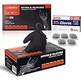 ANBOSON Black Nitrile Gloves Disposable 5 Mil with 5 Bonus Travel Packs - Food Safe, Textured Grip f