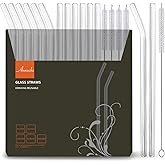 ANNVCHI 16 Pack Reusable Glass Straws,Set of 6 Straight and 6 Bent with 4 Cleaning Brush,Perfect for