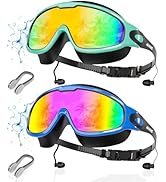 Aegend New Adult Wide View Swim Goggles, Anti-Fog/UV No Leak Swimming Goggles with Ear Plugs for ...
