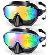 Aegend Swim Goggles with Nose Cover, 2 Pack Wide View Swimming Mask Anti-Fog/UV