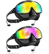 Aegend Swim Goggles with Nose Cover for Adults, 2 Pack Wide View Swimming Goggles Anti-Fog/UV No ...