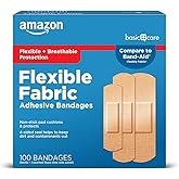 Amazon Basic Care Flexible Fabric Adhesive Bandages, First Aid for Wounds and Scrapes, Breathable Fi
