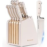 Astercook Knife Set, Kitchen Knife Set with Block and Sharpener, 12 Pcs Ultra-Sharp High Carbon Stai