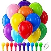 Bezente Assorted Rainbow Latex Balloons, 100 Pack 12 inch Round Helium Bright Color Balloons for Bir