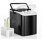 DUMOS Countertop Ice Maker with Handle, 26lbs/24H Portable Ice Machine, 9 Bullet Ice Cubes Ready in 