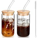 DWTS DANWEITESI Iced Coffee Cups with Lids 2 pcs,16 oz Glass Cups with Lids and Straws as Coffee Bar