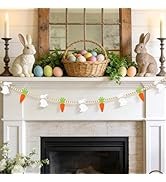 Easter Decorations Pre-Assembled Easter Garland Wooden Bunny Carrot Garland with Beads Easter Dec...