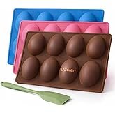Easter Egg Silicone Mold for Baking, 3 Pack 24 Cavity Food-Grade Chocolate Molds, Non-stick Egg Shap