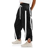 Fisoew Women's Baggy Wide Leg Pants Casual Drawstring Elastic Waisted Contrast Color Workout Y2K Tra