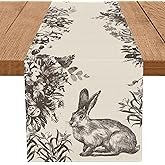 GPGHE Easter Table Runner Ink Floral Bunny Long Table Runners Spring Holiday Kitchen Dining Table Pa