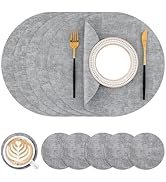Homaxy Round Faux Leather Placemats and Coasters, Washable Dual-Side Table Mats, Wipeable Heat-Re...