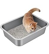 Idymere Stainless Steel Litter Box - Metal Small Cat Kitty Litter Box Pan, Indoor Low Entry Litte...