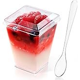 JOLLY CHEF 50 Pack 5 oz Plastic Dessert Cups with Lids and Spoons, Yogurt Parfait Appetizer Cup for 