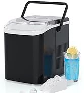 KMFurnila Ice Makers Countertop, Portable Ice Machine with Handle, 6 Mins 9 Bullet Ice Cubes with...