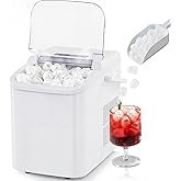 KMFurnila Ice Makers Countertop, Portable Ice Machine with Handle, 6 Mins 9 Bullet Ice Cubes with Ba