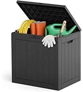 KMFurnila Outdoor Storage Box 31 Gallon Deck Boxes Waterproof Lockable Resin Bin for Secure Packa...