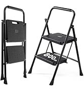 KMFurnila Step Ladder 2 Step, Folding Step Stool with Wide Anti-Slip Pedal, Sturdy Steel Lightwei...