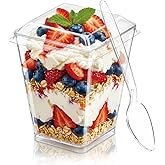 Legredic 50Pack 5oz Plastic Dessert Cups with Lids and Spoons, Clear Parfait Appetizer Cups for Part