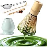 Matcha Whisk Set: Matcha Set with Bamboo Matcha Whisk and Ceramic Holder,Bamboo Scoop+Wooden Spoon,S
