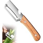 Multi Functional Premium Vegetable Peeler with Wooden Handle and Bottle Opener Stainless Steel Blade
