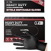 NEOTRIL 6 Mil Heavy Duty Black Nitrile Disposable Gloves, Latex Powder-Free, Textured Rubber Gloves 