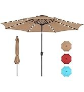NEWBULIG 10FT Solar LED Lights Patio Umbrella, Outdoor Umbrella Adjustable Angles and Height, UV ...