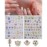 New Cartoon Anime Princess Moon Hare Nail Sticker Decals 5D Embossed(2 Sheets) + 3D Diamond Nail Art