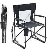 OLIXIS Outdoor Folding Rocking Chair for Adults, Portable Camping Lawn Chair with Mesh Back, Wate...