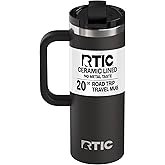 RTIC 20oz Road Trip Travel Mug with Lid and Handle, Ceramic Lined, Insulated, Stainless Steel, Metal