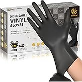 SWIFTLITE Black Vinyl Gloves, Food Grade Gloves Disposable Latex Free & Powder Free, Guantes for Cle