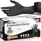 Schneider Black Nitrile Gloves, Powder Free, Disposable Gloves Latex Free for Medical Exam, Food Pre