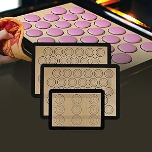 Silicone Baking Mat Macaron - Set of 3 (2 Half Sheet Liners and 1 Quarter Sheet), Non Stick Silicon 
