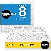 Simply 20x20x1 Air Filter, Merv 8, MPR 600, 6 Pack, Furnace Air Filter for HVAC (Actual Size: 19.75"