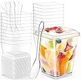 TLAZZ 20 Pack 5 Oz Plastic Dessert Cups with Lids and Spoons, Yogurt Parfait Appetizer Cups for Part