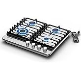 TOPWISH 24 Inch Gas Cooktop, Propane Stove Top with 4 Burners 27,400 BTU, NG/LPG Convertible Built-i