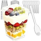 Toowood 100pcs Clear Dessert Cups with Lids and Spoons, 5.4oz Mini Dessert Cups Reusable Square Parf
