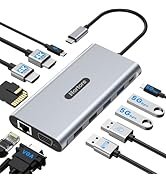 USB C Docking Station Dual HDMI Adapter, 12 in 1 Multi Display Docking Station Dual Monitor with ...