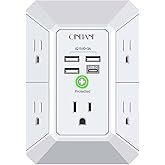 Wall Charger, Surge Protector, QINLIANF 5 Outlet Extender with 4 USB Charging Ports, 3-Sided 1680J P