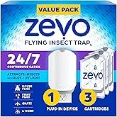 Zevo Flying Insect Trap & 3 Refill Cartridges - Plug in Fly Trap & Indoor Bug Catcher for Gnats, Hou