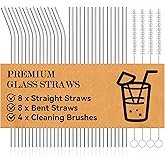 Foogwee® 20 Packs Reusable Glass Straws Set, 8.5'' x 10mm Clear Drinking Straws for Smoothies, Shake