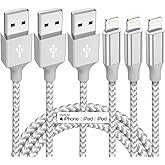 iPhone Charger 3 Pack 10 ft Apple MFi Certified Lightning Nylon Braided Cable Fast Charging Cord Com