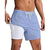 maamgic Mens Swim Trunks with Compression Liner 5 Inch, Quick Dry Bathing Suit with Zipper Pockets, 