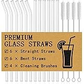 Piteno® 16-Pack Reusable Glass Straws Set, Clear Glass Drinking Straws, 8.5''x10MM, Set of 6 Straigh