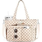 Bagstellar Corduroy Tote Bag for Women, 17 Pockets Laptop Work Tote Bag Lightweight Teacher Nurse Bi